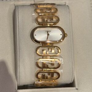 Fendi Gold Bracelet Watch with White Dial
